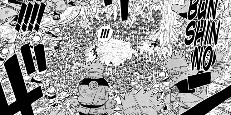 Naruto summons a bunch of shadow clones
